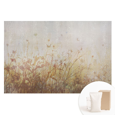 Papier peint panoramique intissé Fleurs et papillons aux tons pastel