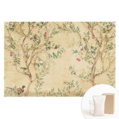 Papier peint panoramique intissé Motif arbre élégant avec fleurs et oiseaux