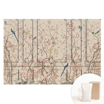 Papier peint photo grand format motif oiseaux et roses sur fond de panneaux