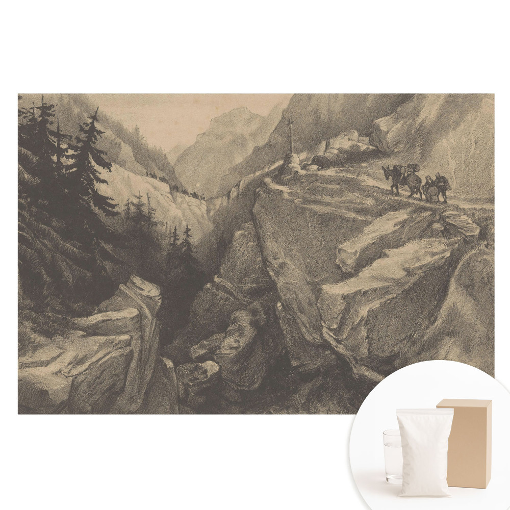 Papier peint panoramique intissé Paysage de montagne avec voyageurs