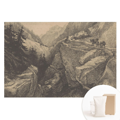 Papier peint photographique intissé Paysage de montagne avec des voyageurs