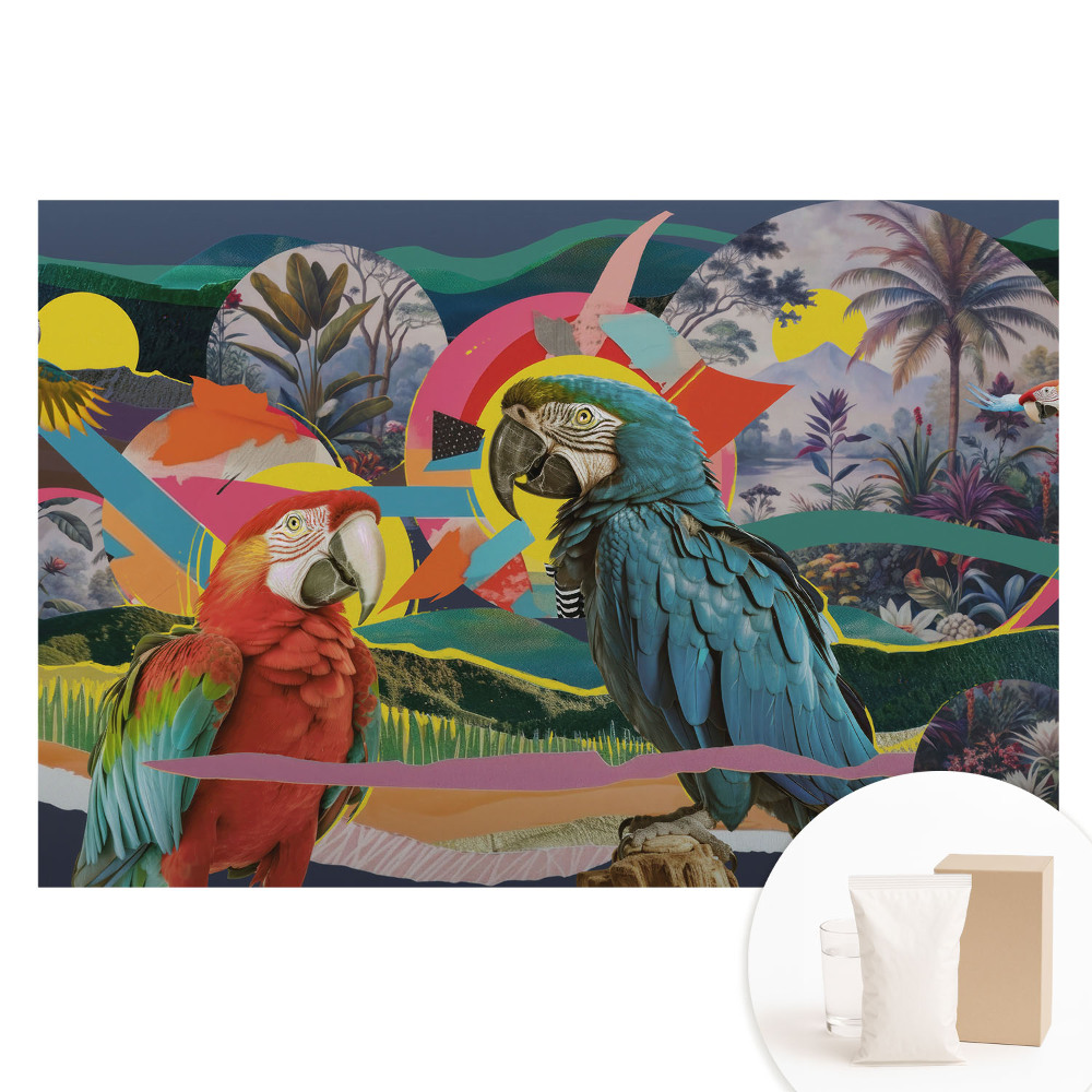 Papier peint photo sur tissu non tissé avec motifs de perroquets colorés dans un cadre tropical