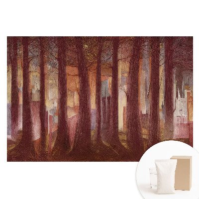 Papier peint photo intissé forêt avec bâtiments abstraits en arrière-plan