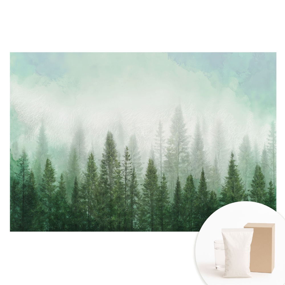 Papier peint photo sur tissu non tissé Paysage forestier avec la silhouette d'un loup