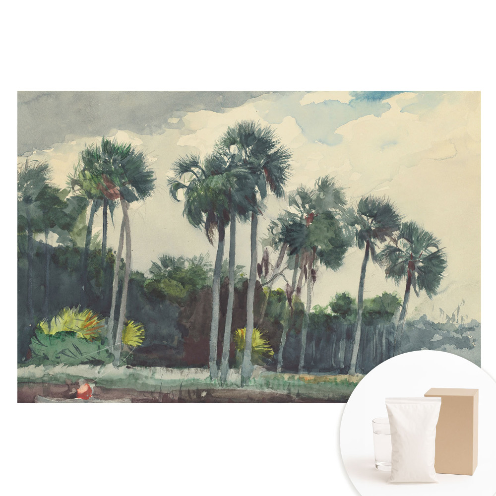Papier peint photo grand format motif palmiers tropicaux style aquarelle