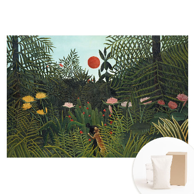 Papier peint photo grand format pour le mur Jungle tropicale avec un soleil rouge