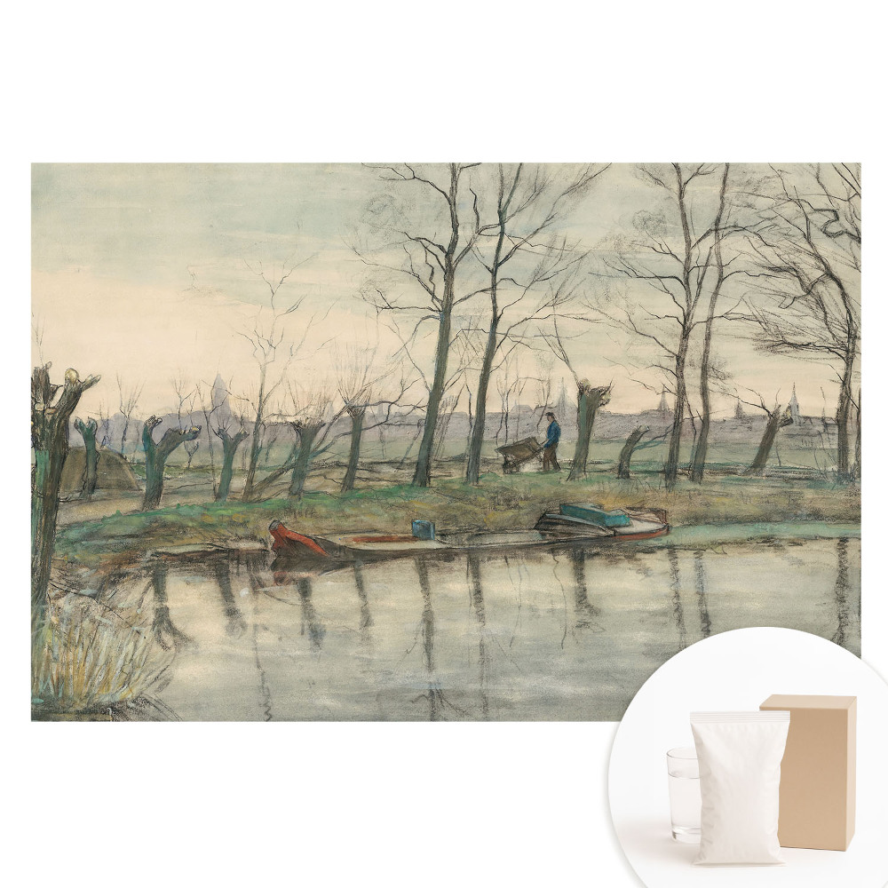 Papier peint intissé imprimé Paysage avec une rivière et une allée d'arbres