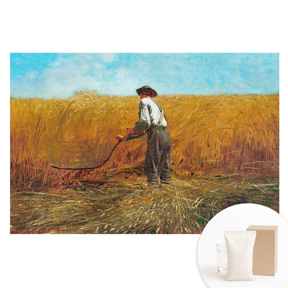Papier peint photo imprimé sur tissu non tissé Un agriculteur dans un champ de blé sous un ciel bleu
