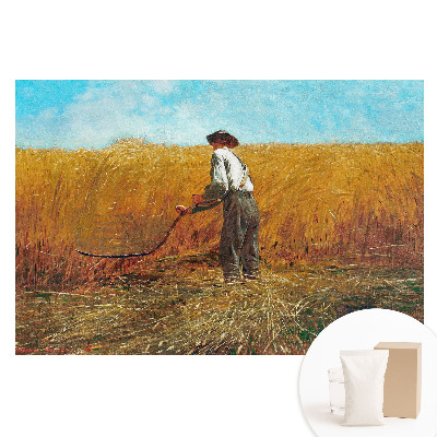 Papier peint photo imprimé sur tissu non tissé Un agriculteur dans un champ de blé sous un ciel bleu
