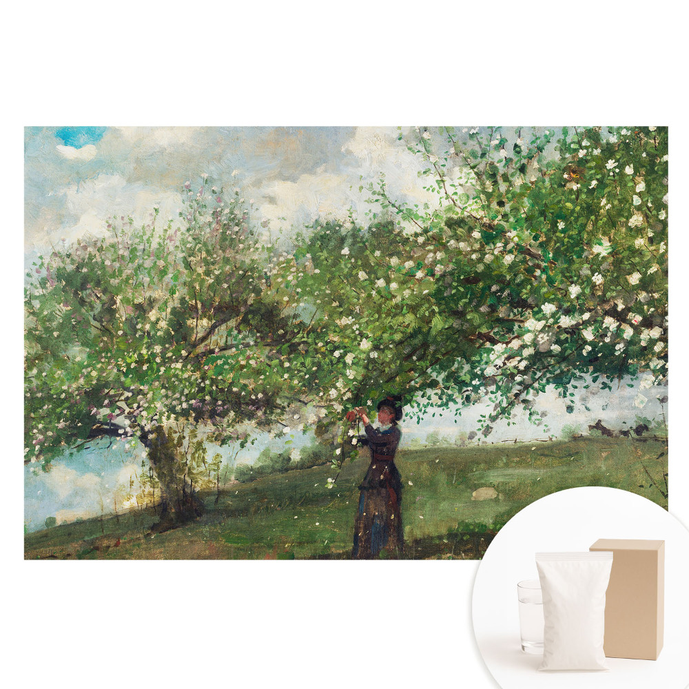Papier peint intissé motif arbre fleuri et femme