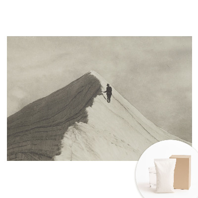 Papier peint intissé avec motif de sommet montagneux et alpiniste solitaire