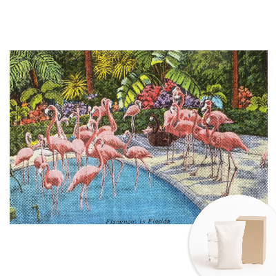Papier peint photo intissé motif flamants roses au bord de la piscine