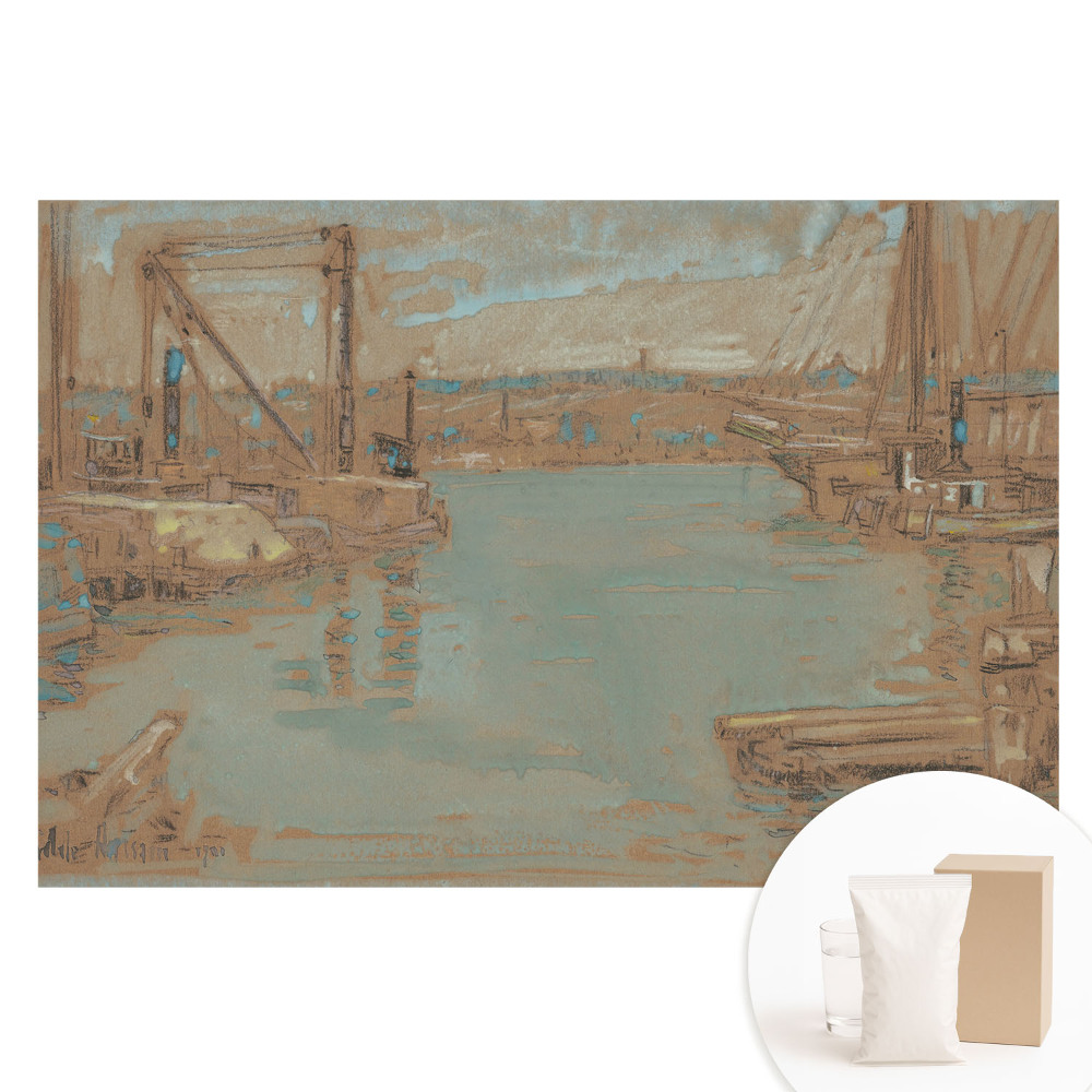 Papier peint intissé paysage portuaire classique bleu
