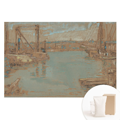 Papier peint intissé paysage portuaire classique bleu