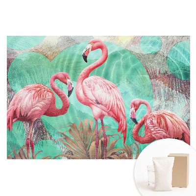 Papier peint panoramique intissé Flamants roses turquoise