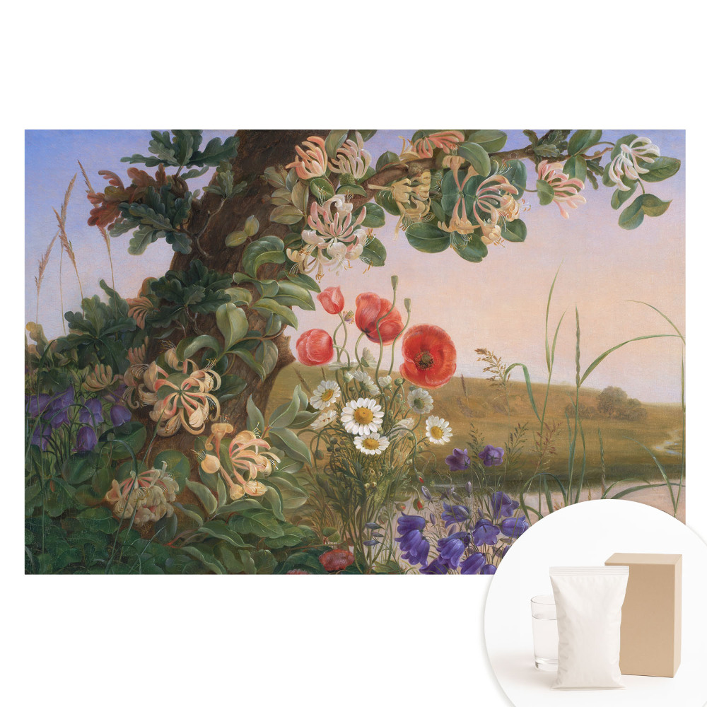 Papier peint photo sur tissu non tissé paysage floral coloré, atmosphère idyllique