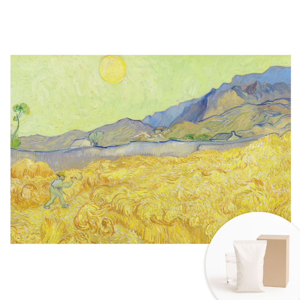 Papier peint panoramique intissé paysage de champ de blé jaune