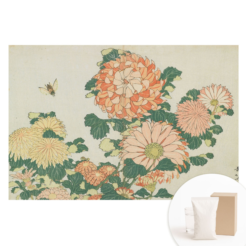 Papier peint photo intissé motif chrysanthèmes et abeilles