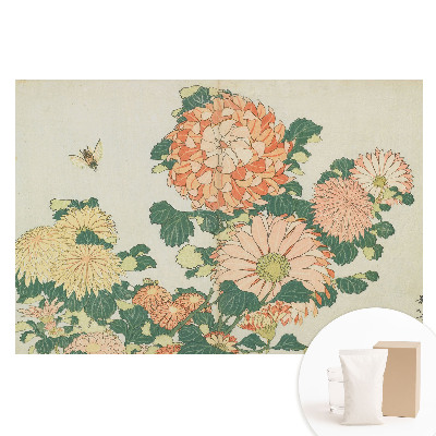 Papier peint photo intissé motif chrysanthèmes et abeilles