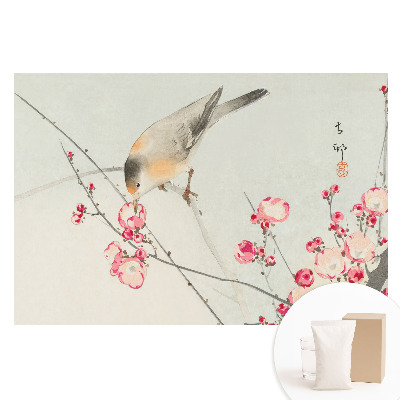 Papier peint intissé photographique avec motif d'oiseaux et fleurs japonaises
