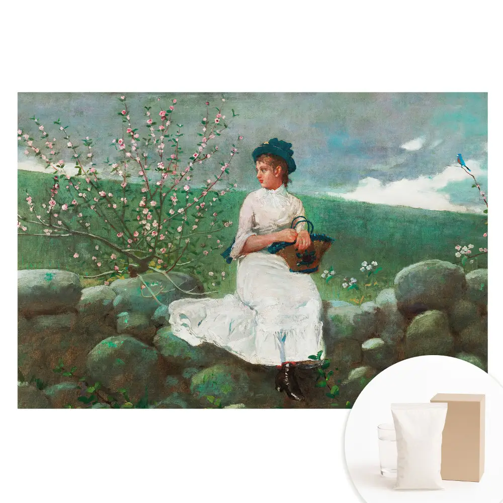 Papier peint photo grand format représentant des fleurs et une jeune fille