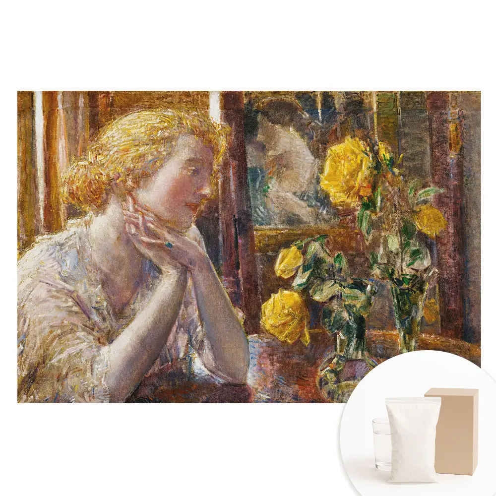 Papier peint intissé photographique silhouette pensive et fleurs colorées