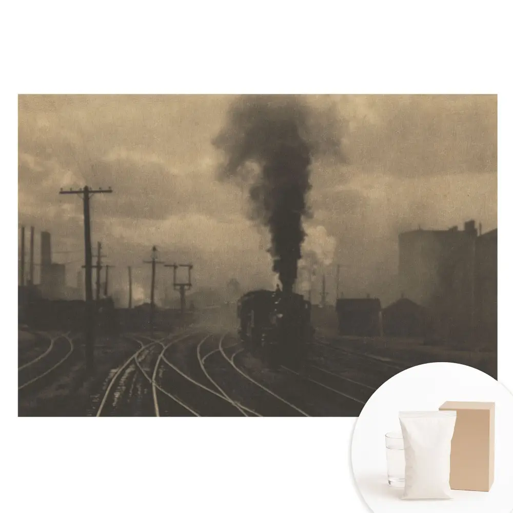 Papier peint intissé motif composition industrielle avec un train et des usines