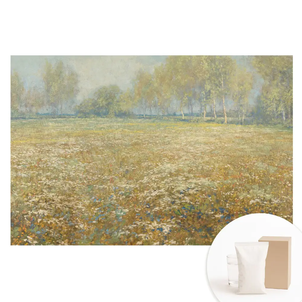 Papier peint panoramique intissé Paysage fleuri près de la forêt