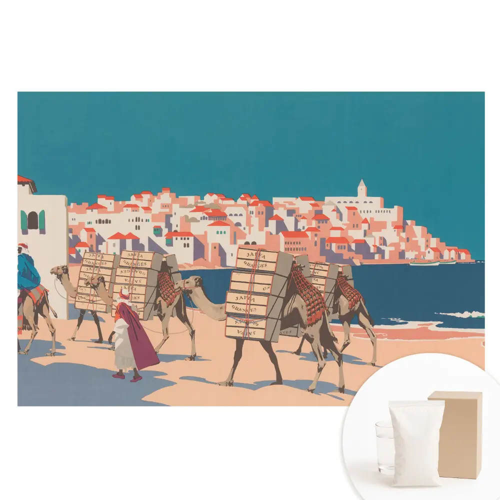 Papier peint intissé illustrant une caravane de chameaux en mer