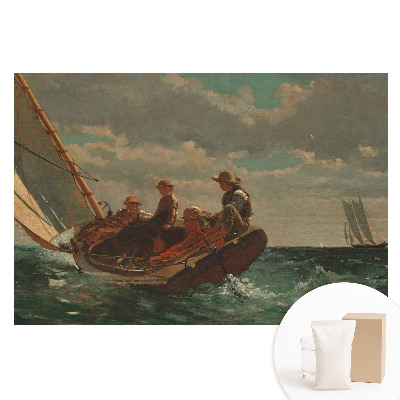 Papier peint photo grand format pour le mur Un bateau en pleine mer agitée avec un groupe de personnes