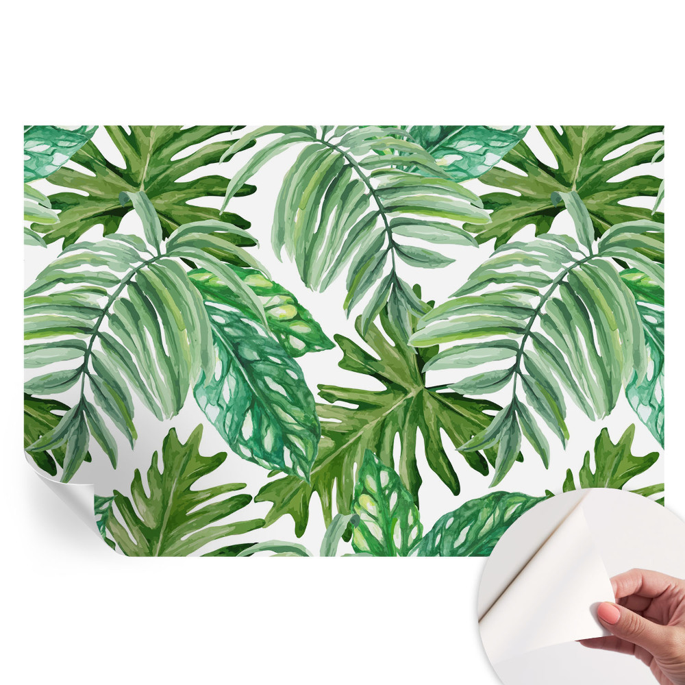 Papier peint photo moderne motif feuilles exotiques pour salon