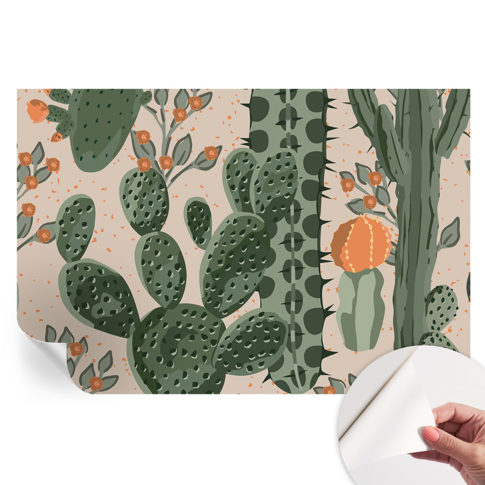 Papier peint photo autocollant pour chambre motif cactus verts