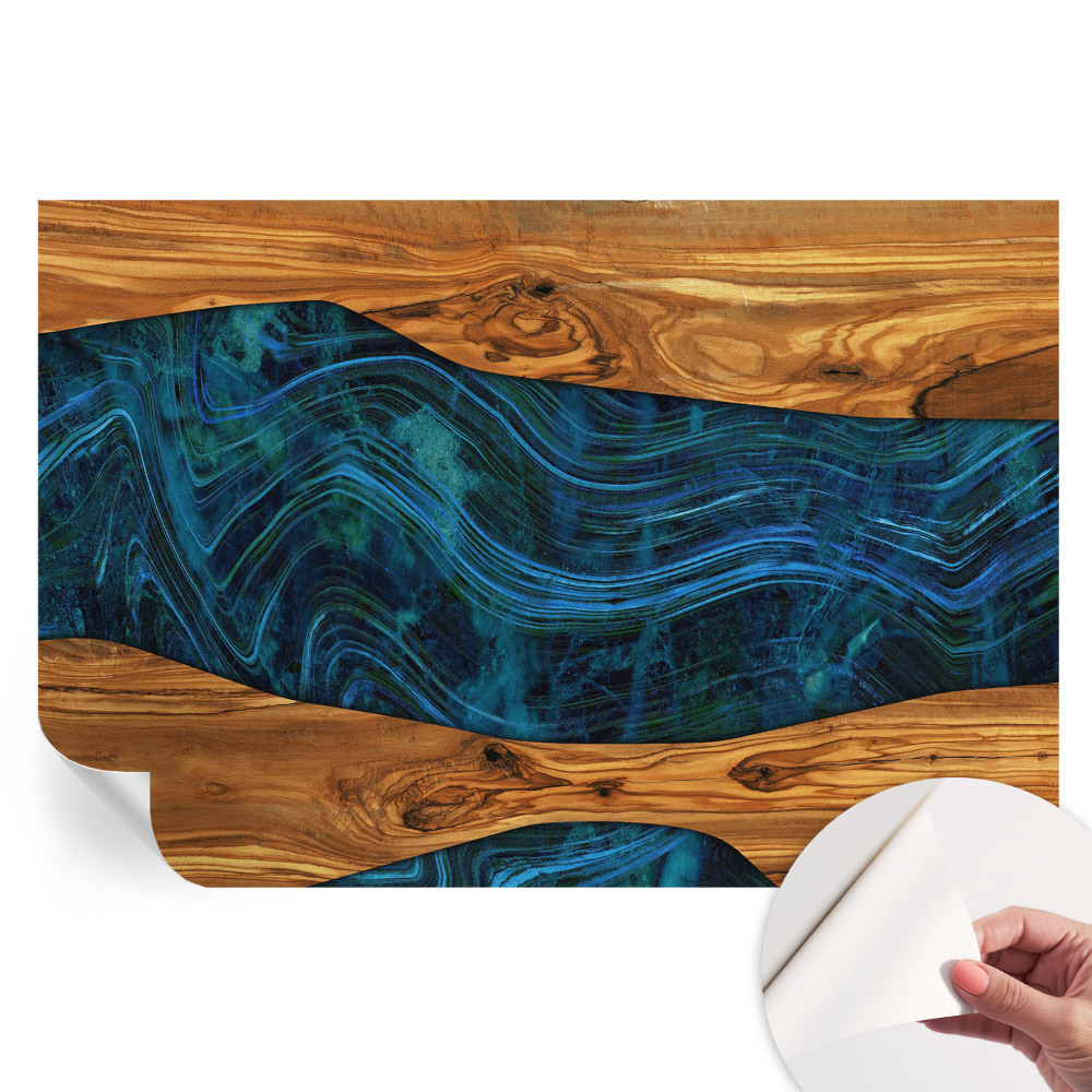 Papier peint photo moderne pour salon motif bois bleu