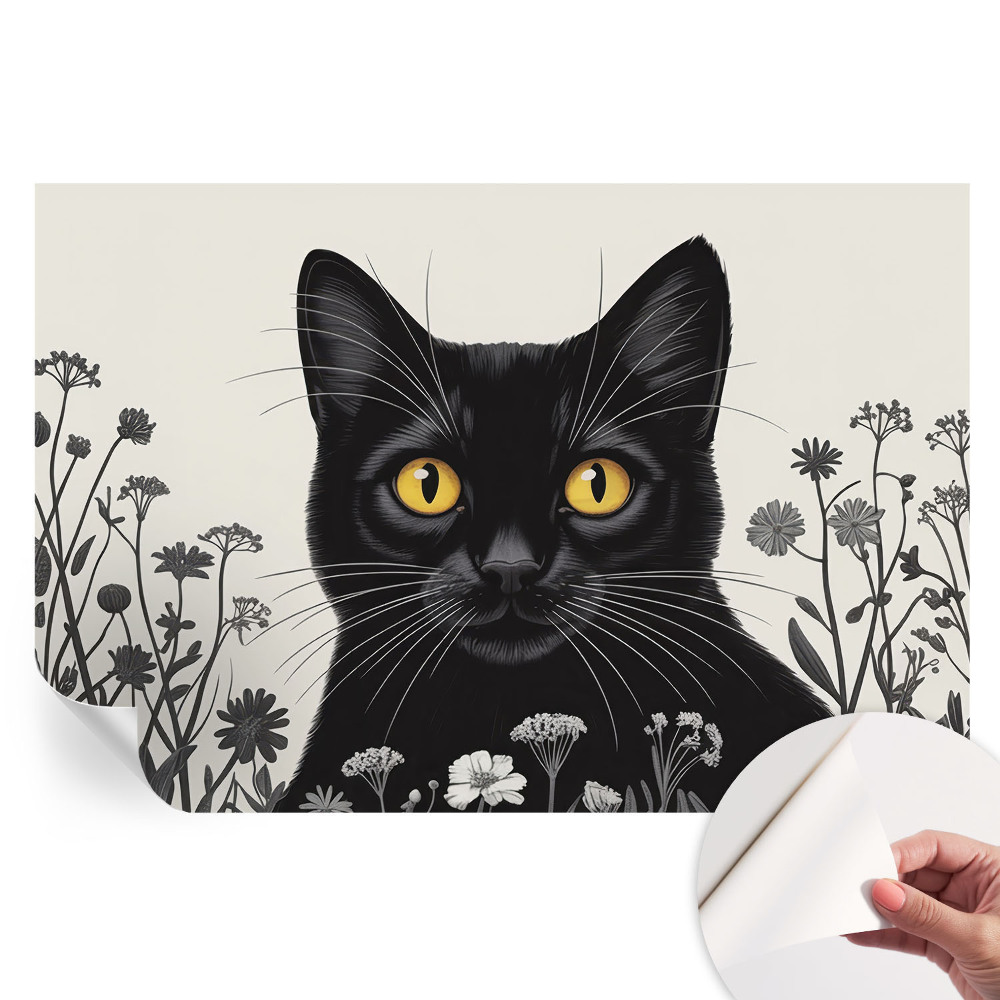 Papier peint photo autocollant motif fleurs et chat pour chambre
