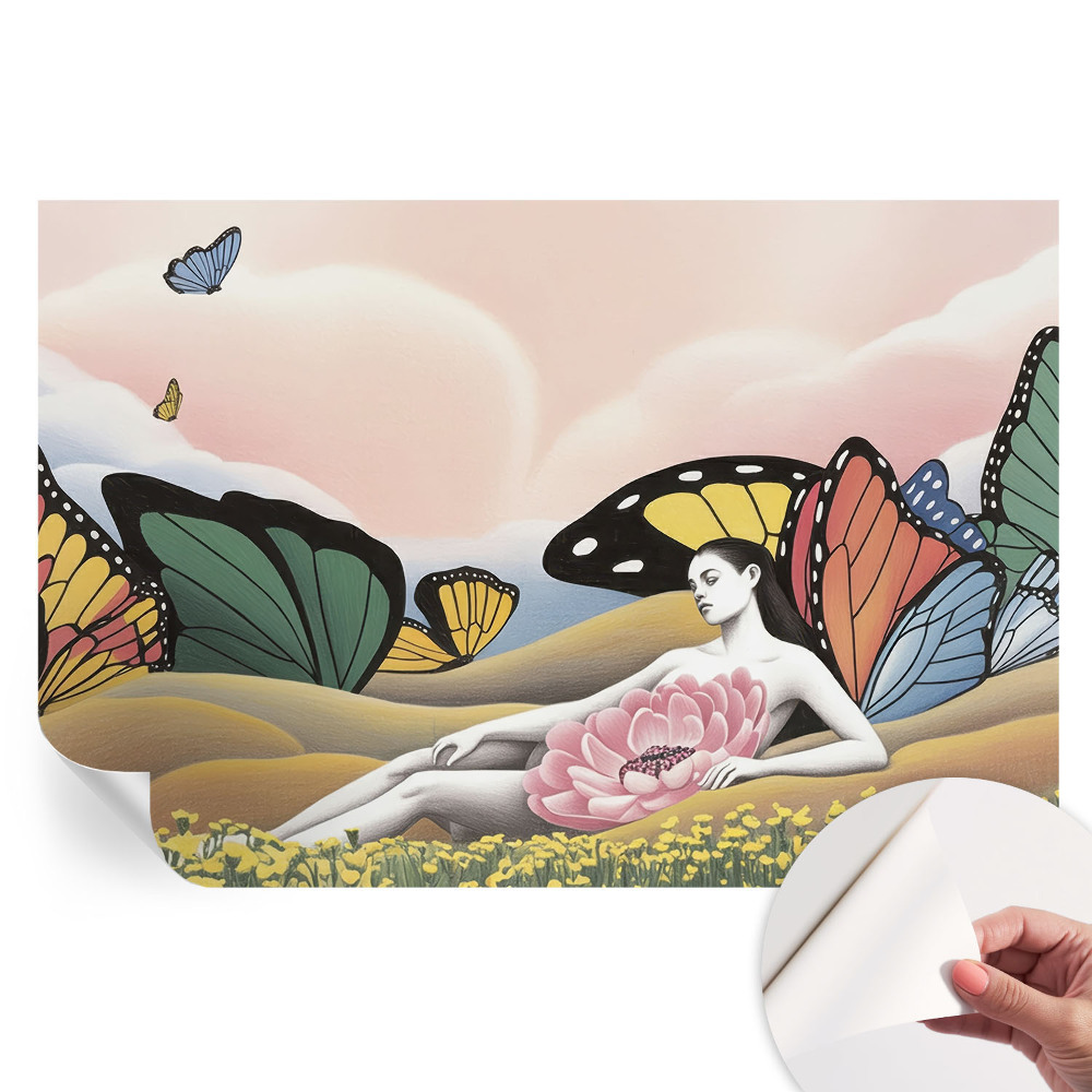 Papier peint photo autocollant pour la chambre prairie aux papillons