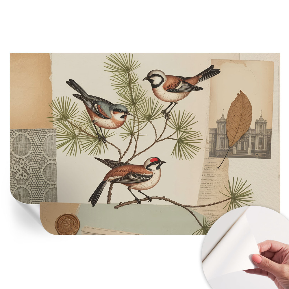 Papier peint autocollant pour salon motif collage d'oiseaux