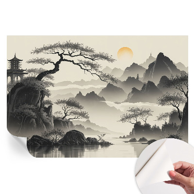 Papier peint autocollant pour salon motif paysage oriental