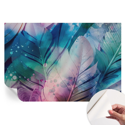 Papier peint autocollant pour le salon plumes colorées