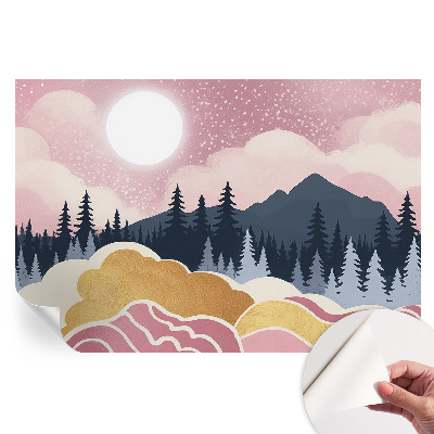 Papier peint photo moderne pour salon coucher de soleil rose