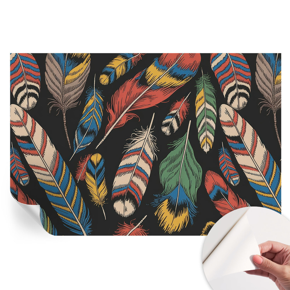 Papier peint autocollant pour le salon plumes colorées