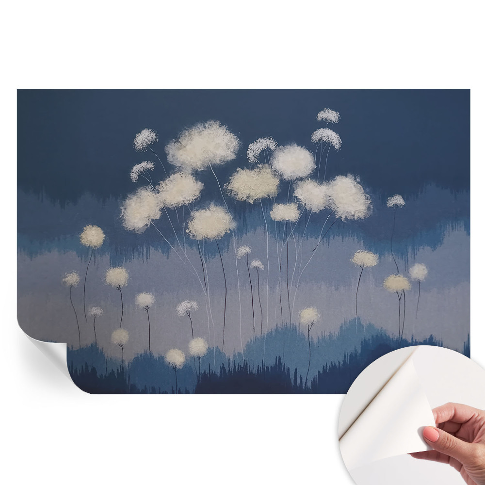Fresque murale autocollante avec motif de pissenlits blancs