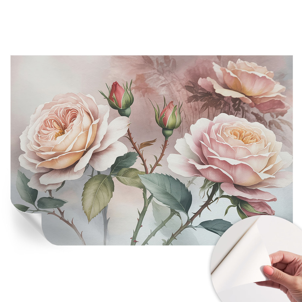 Papier peint photo autocollant pour la chambre roses pastel