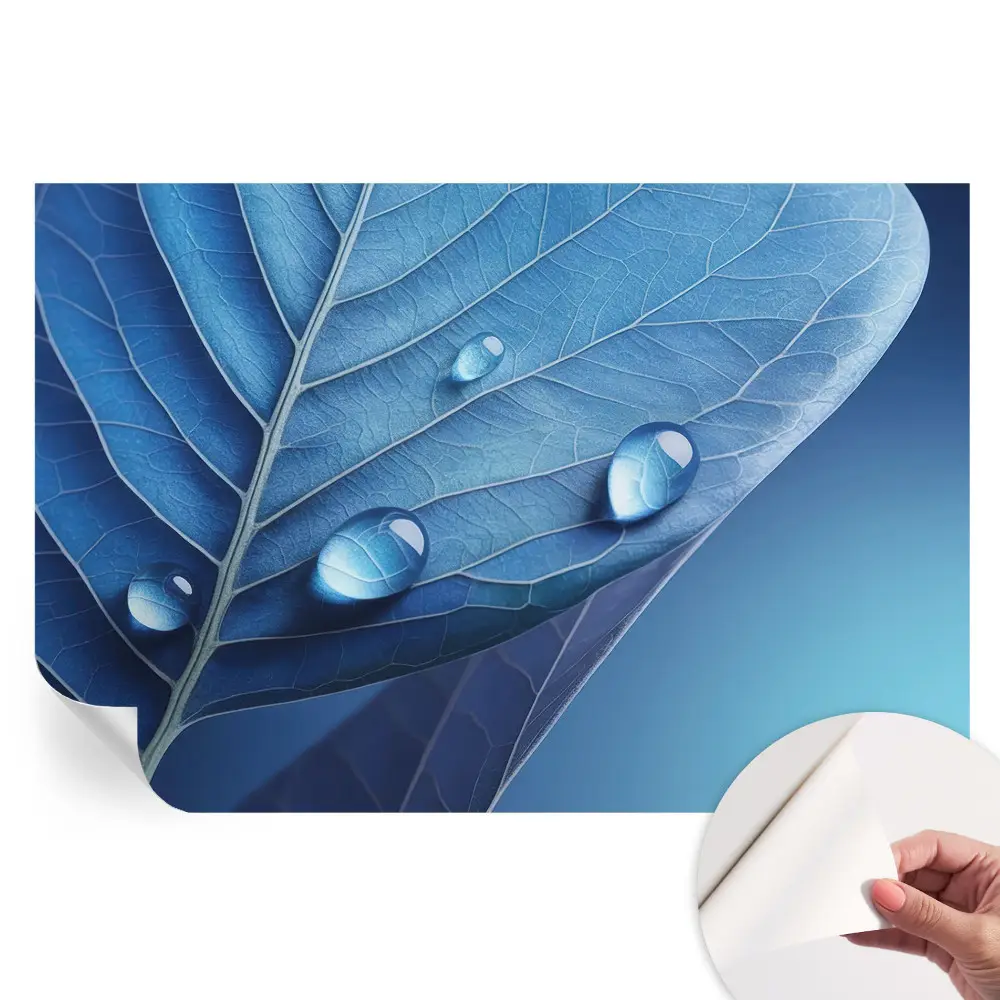 Papier peint autocollant pour salon motif feuilles bleues