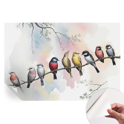 Papier peint autocollant pour salon avec motif d'oiseaux sur une branche