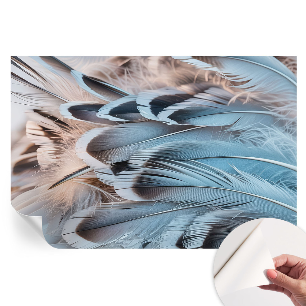 Papier peint autocollant pour le salon motif plumes bleues