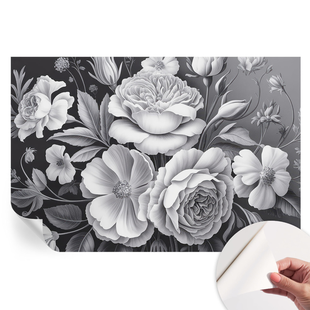Papier peint photo autocollant fleurs grises pour chambre