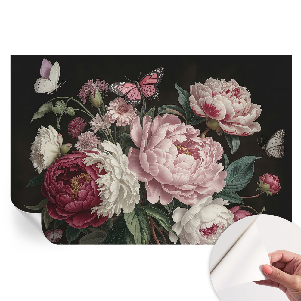 Papier peint autocollant pour le salon Pivoines et papillons