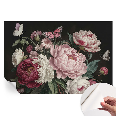 Papier peint autocollant pour le salon Pivoines et papillons