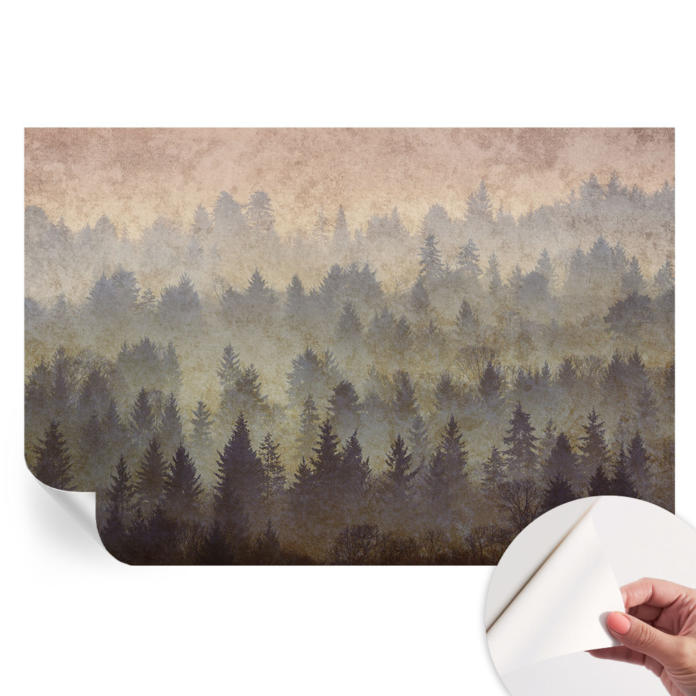 Papier peint autocollant pour salon motif brouillard forestier