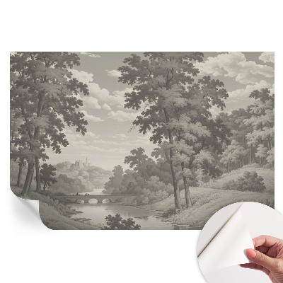 Papier peint autocollant pour salon motif château et pont